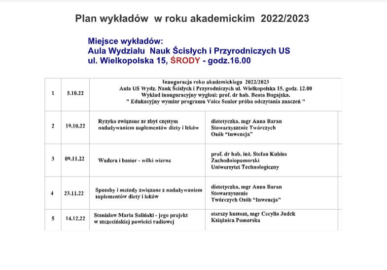 Plan wykładów 2022/23